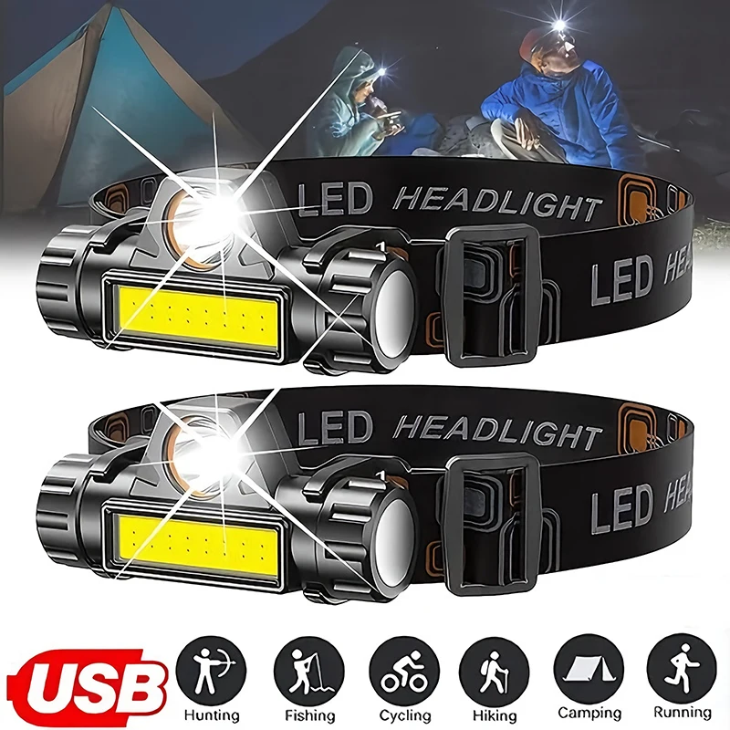 Headlamp Waterproof Rechargeable - Akumulatorowa latarka czołowa LED COB USB