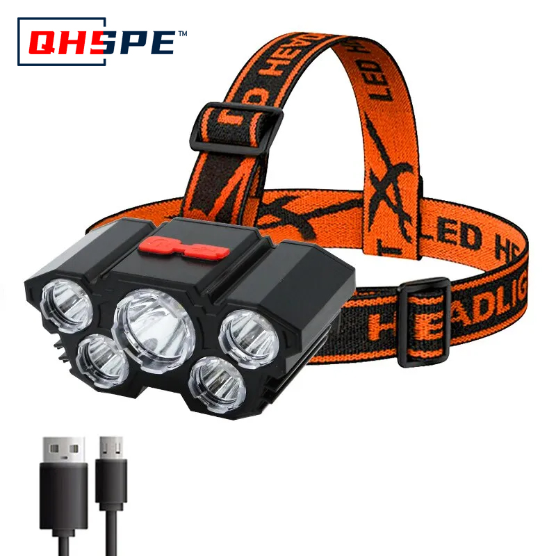 Headlamp Waterproof Rechargeable - Akumulatorowa latarka czołowa z 5 diodami
