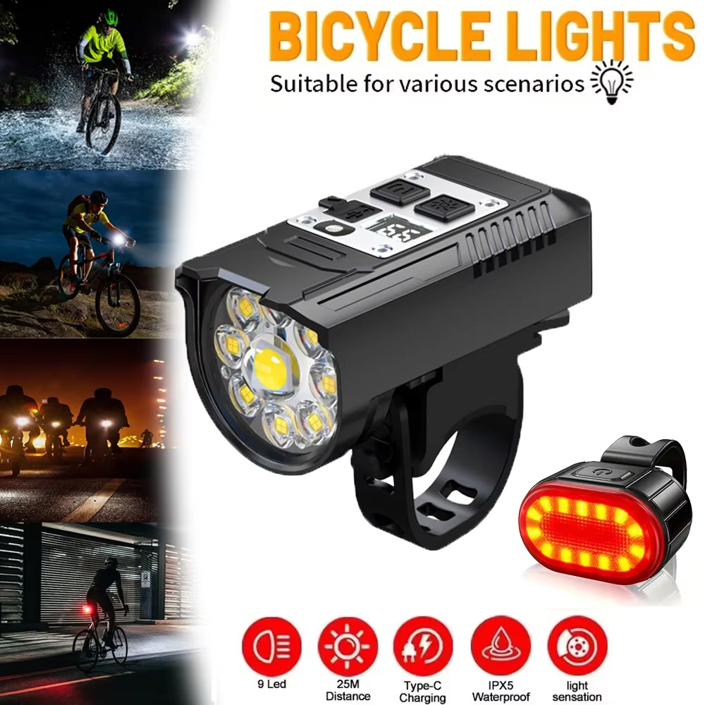 Headlamp Waterproof Rechargeable - 9 LED Lampka Rowerowa USB Akumulatorowa